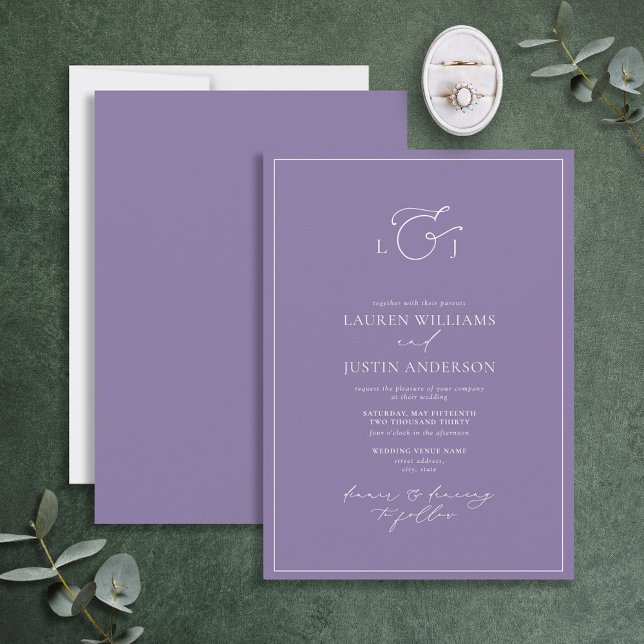 Elegant Lavender Calligraphy Monogram Wedding Einladung (Von Creator hochgeladen)