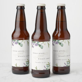 Elegant Lavender Eucalyptus Leafy Foliage Wedding Bierflaschenetikett