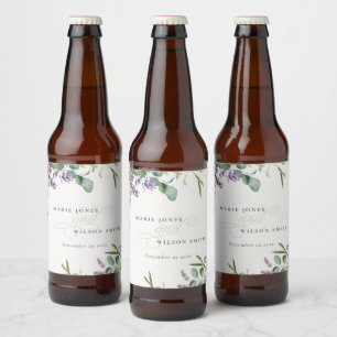 Elegant Lavender Eucalyptus Leafy Foliage Wedding Bierflaschenetikett