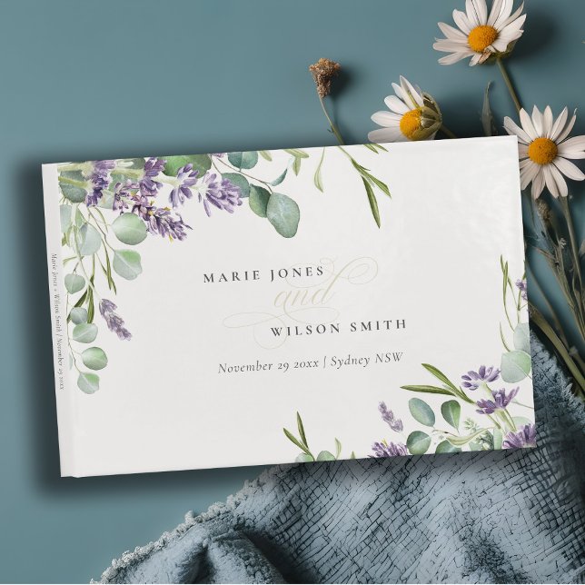 Elegant Lavender Eucalyptus Leafy Foliage Wedding Gästebuch (Von Creator hochgeladen)