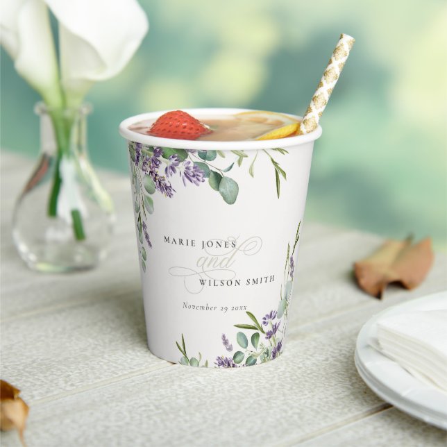 Elegant Lavender Eucalyptus Leafy Foliage Wedding Pappbecher (In Situ)