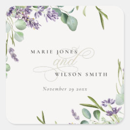 Elegant Lavender Eucalyptus Leafy Foliage Wedding Quadratischer Aufkleber