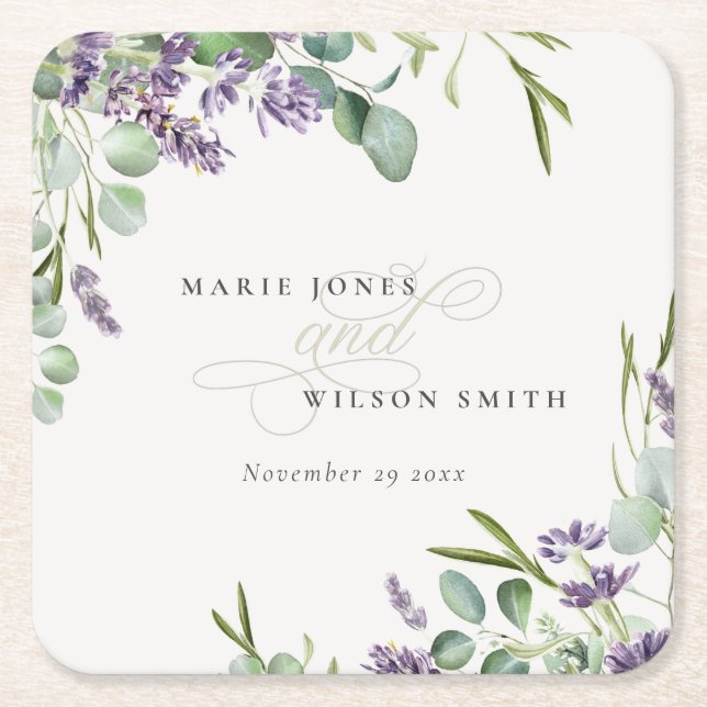 Elegant Lavender Eucalyptus Leafy Foliage Wedding Rechteckiger Pappuntersetzer (Vorderseite)