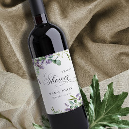 Elegant Lavender Eucalyptus Leafy Foliage Wedding Weinetikett