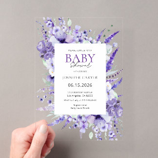 Elegant Lavender Floral Baby Shower Purple  Acryleinladungen