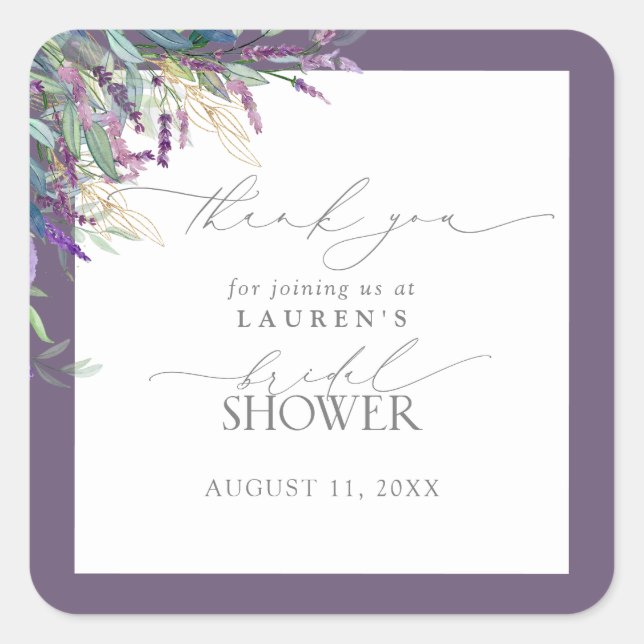 Elegant Lavender Floral Brautparty Vielen Dank Quadratischer Aufkleber (Vorderseite)