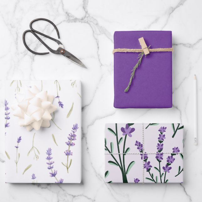 Elegant Lavender Floral Geschenkpapier Set (Vorderseite)