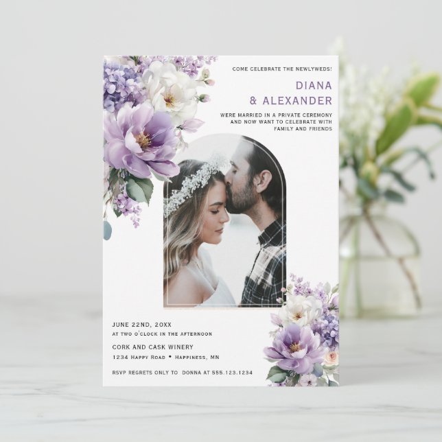 Elegant Lavender Floral Reception Only | Einladung (Stehend Vorderseite)