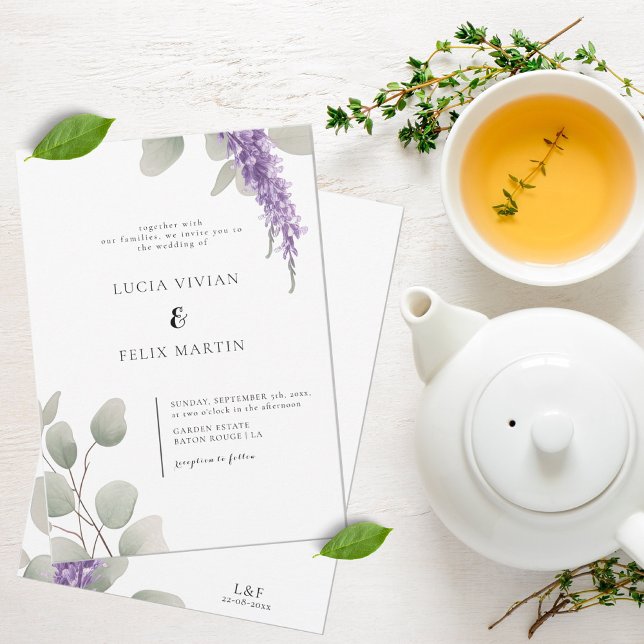 Elegant Lavender Greeny Eucalyptus Blätter Wedding Einladung (Von Creator hochgeladen)