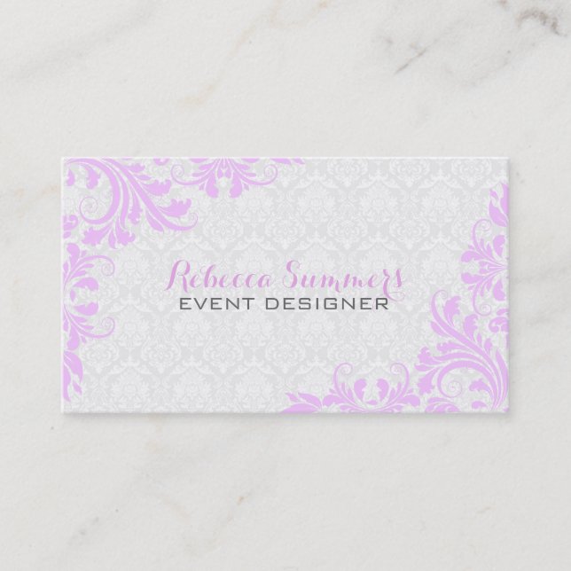 Elegant Lavender Lace White Damasks Visitenkarte (Vorderseite)