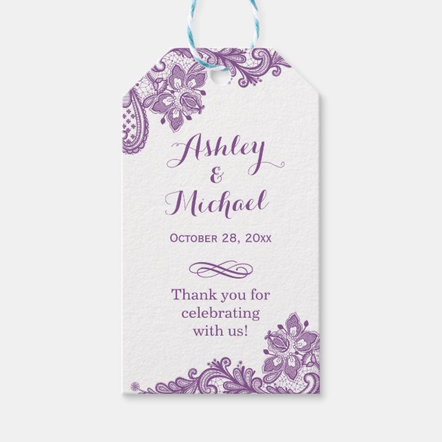 Elegant Lavender Lila Lace Wedding Vielen Dank Geschenkanhänger (Vorderseite)