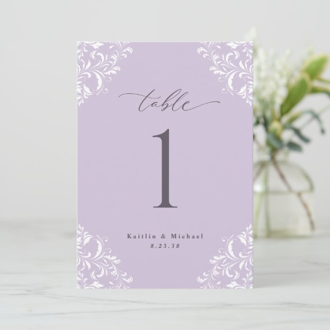 Élégant Lavender Mariage Numéro de tableau Cartes  (Debout devant)