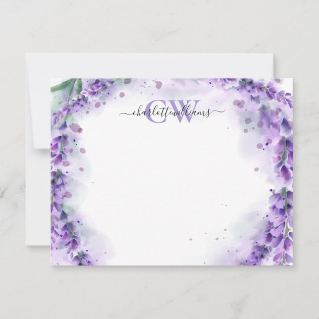 Elegant Lavender Scipt Monogram Mitteilungskarte (Vorderseite)