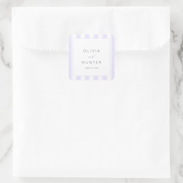 Elegant Lavender Stripes Quadratischer Aufkleber (Tasche)