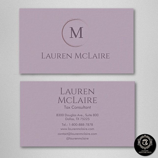 Elegant Lavender Taupe Circle Monogram Visitenkarte (Von Creator hochgeladen)