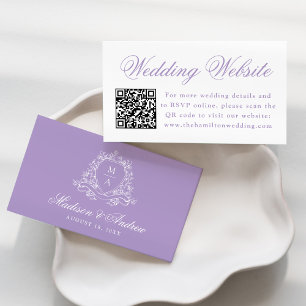 Elegant Lavender Wappen Wedding Website QR Code Begleitkarte
