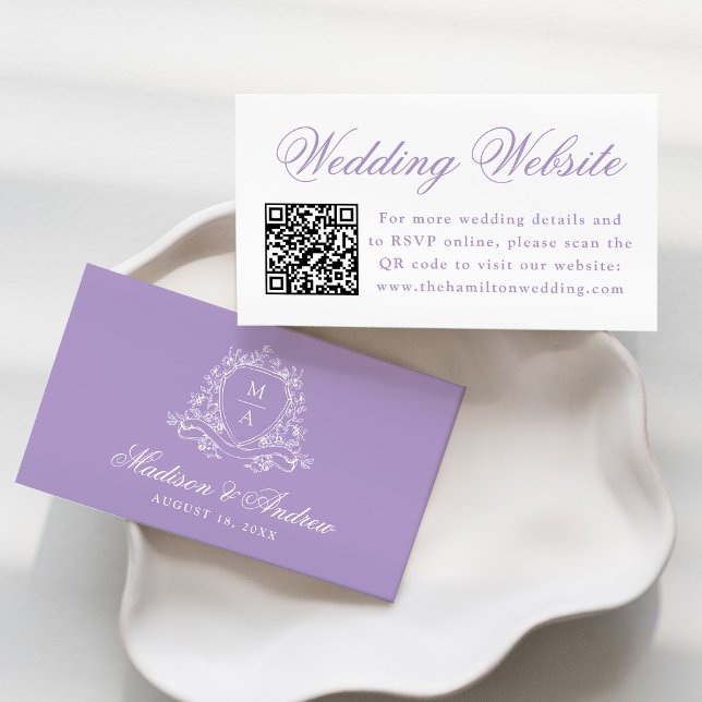 Elegant Lavender Wappen Wedding Website QR Code Begleitkarte (Von Creator hochgeladen)