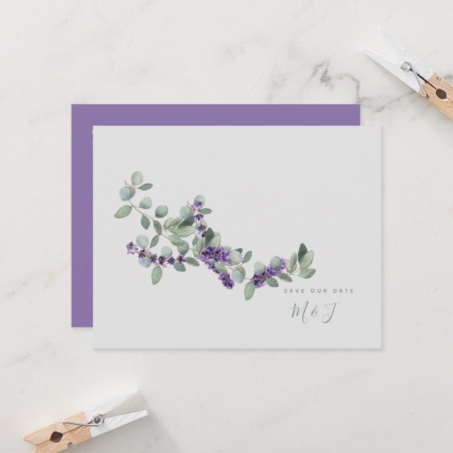 Elegant Lavender Wedding Save the Date (Vorderseite/Rückseite Beispiel)