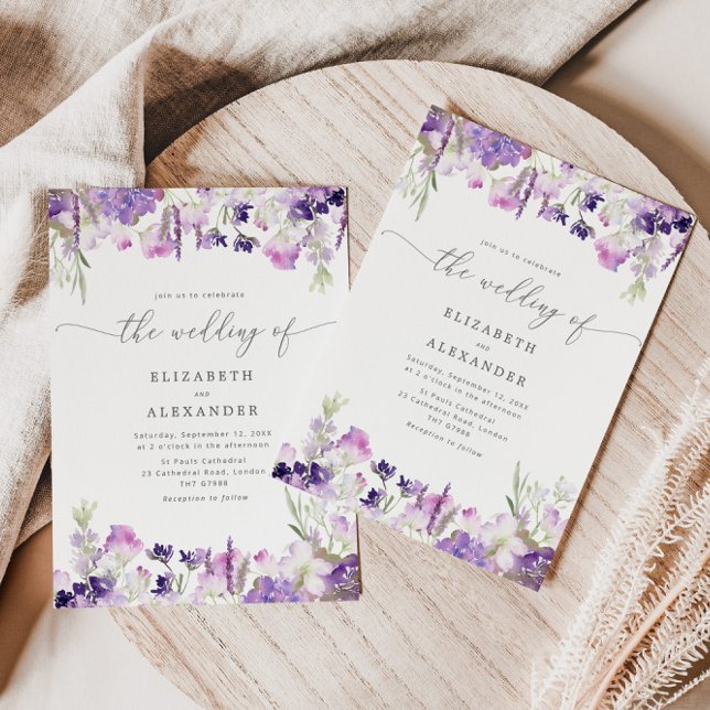 Elegant lavender wildflower wedding einladung (Von Creator hochgeladen)