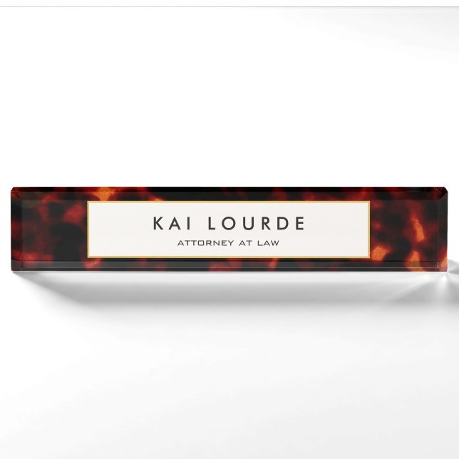 Elegant Lawyer Tortoiseshell Schreibtisch Namenssc Namensplakette (Vorderseite)