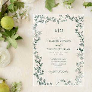 Elegant Leaf Emerald Green Monogram Wedding Acryleinladungen