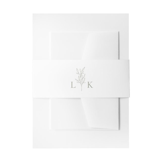 Elegant Leaf Monogram Sage Green Wedding Einladungsbanderole (Vorderseite Beispiel)