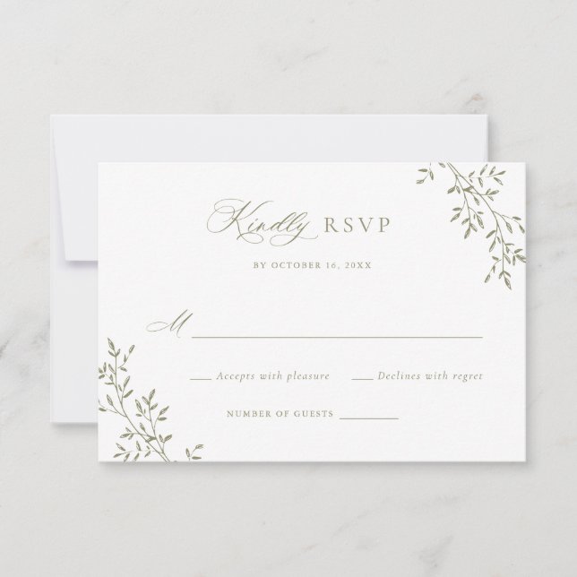 Elegant Leafy Sage Laurel Botanical Wedding RSVP Einladung (Vorderseite)