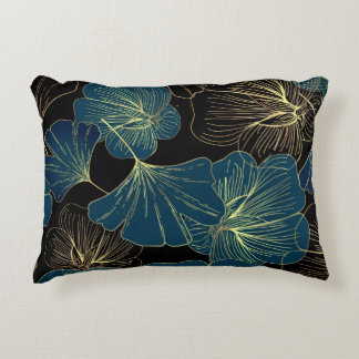 Elegant Leaves of Blue With Gold Lines Botanical Dekokissen