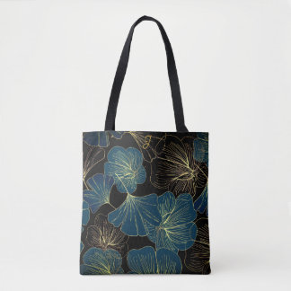 Elegant Leaves of Blue With Gold Lines Botanical Tasche