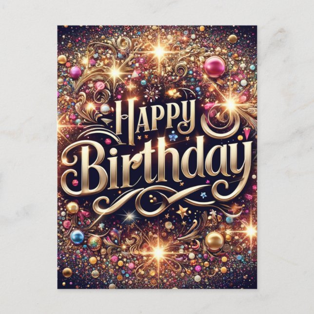 Elegant lebendig Glittre Geburtstagskarte Postkarte (Vorderseite)