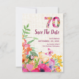 Elegant Leinen 70. Geburtstag Blumengarten Save The Date