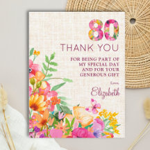 Elegant Leinen 80. Geburtstag Danke