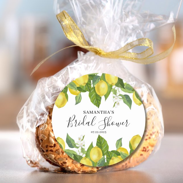 Elegant Lemon Citrus Brautparty Runder Aufkleber (Von Creator hochgeladen)