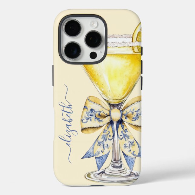 Elegant Lemon Drop Martini Monogrammed iPhone 16 Pro Hülle (Rückseite)