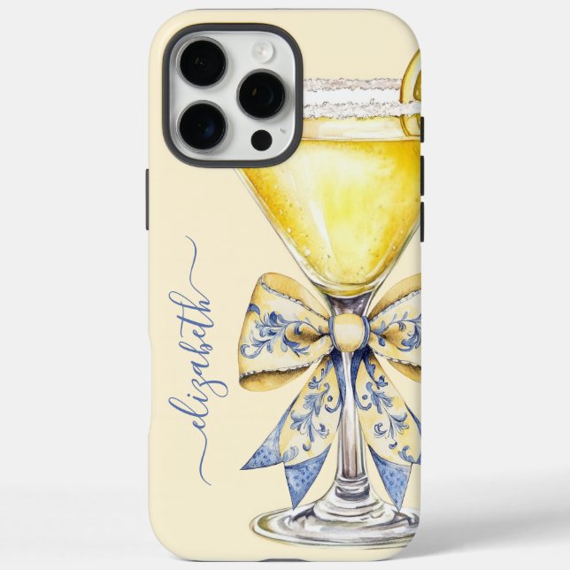 Elegant Lemon Drop Martini Monogrammed iPhone 16 Pro Max Hülle (Rückseite)
