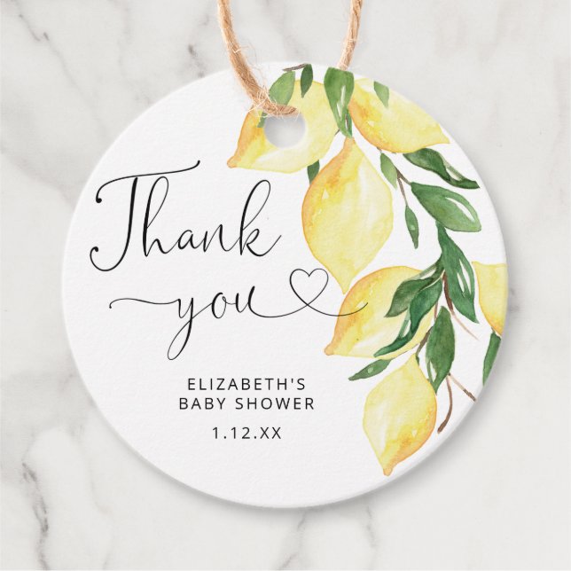 Elegant Lemon Dusche Vielen Dank für Ihre Gefallen Geschenkanhänger (Vorderseite)