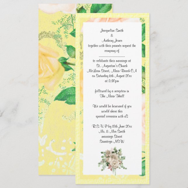 ELEGANT LEMON YELLOW GARDEN WEDING INVITATION EINLADUNG (Vorne/Hinten)