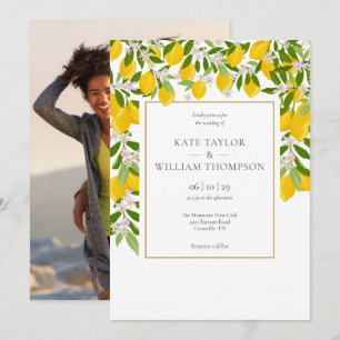 Elegant Lemons Blossom Grünes Foto Wedding Invi Einladung