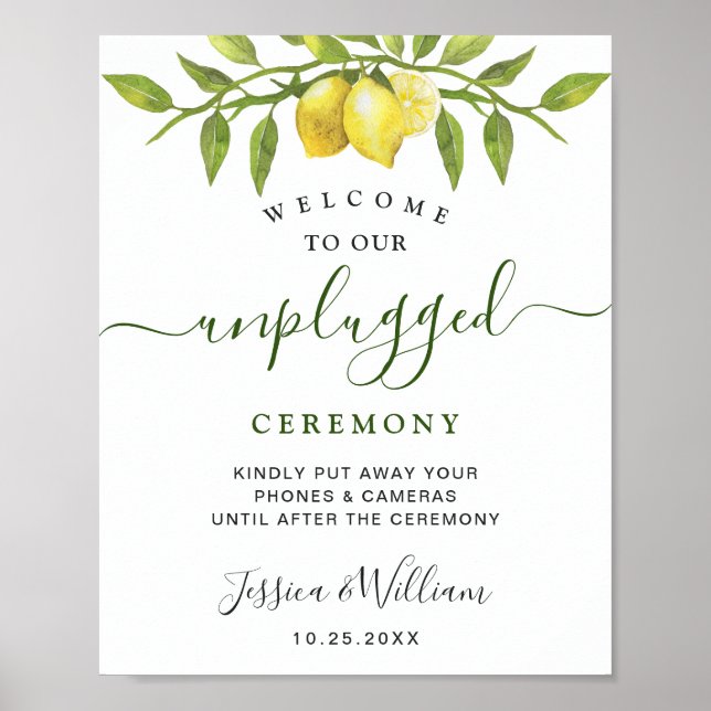 Elegant Lemons floral Unplugged Hochzeitfeier Poster (Vorne)