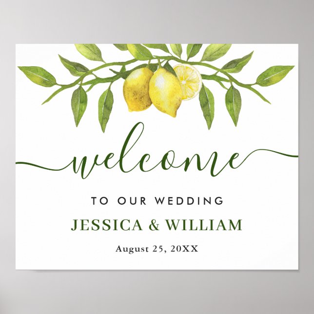 Elegant Lemons Greenerity WEDDING Willkommenszeich Poster (Vorne)