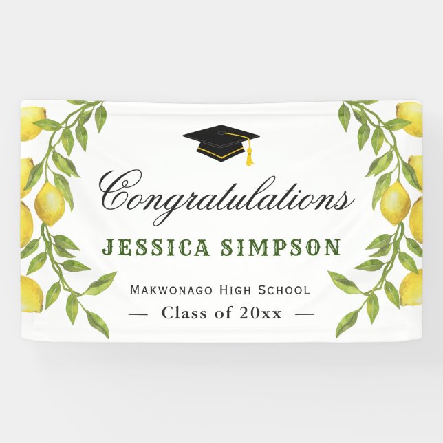 Elegant Lemons Greenery Moderner Abschluss Graduat Banner (Horizontal)