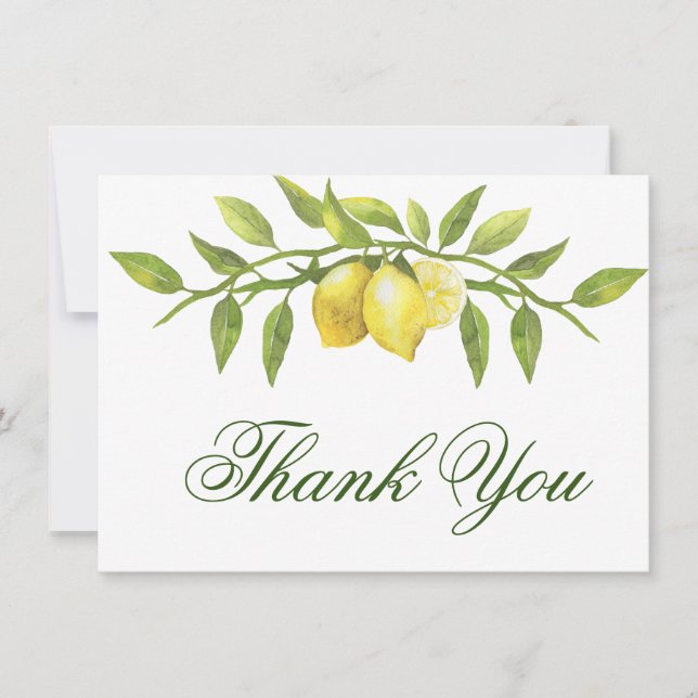 Elegant Lemons Greenery Watercolor Dankeskarte (Vorderseite)
