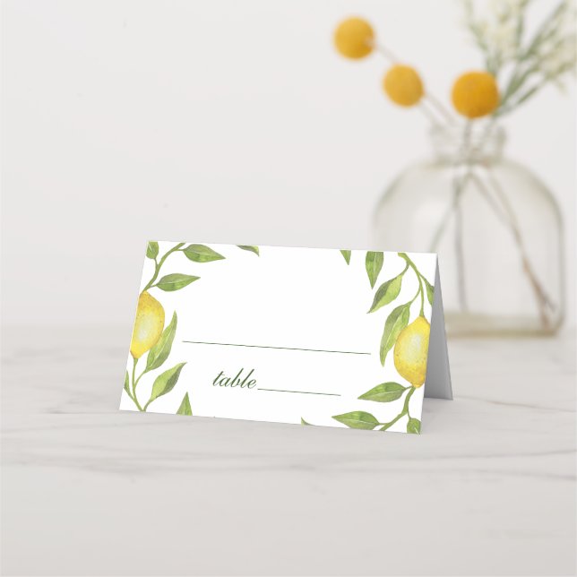 Elegant Lemons Watercolor Greenerity Wedding Place Platzkarte (Vorderseite)