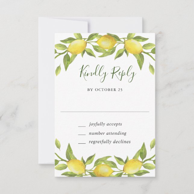 Elegant Lemons Watercolor Greenerity Wedding RSVP  Karte (Vorderseite)