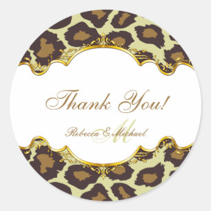 Elegant Leopard bedankt sich bei Hochzeitskleber Runder Aufkleber