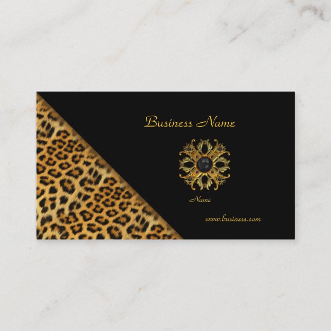 Elegant Leopard Black Gold Visitenkarte (Vorderseite)