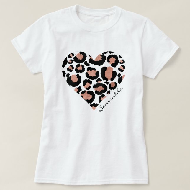 Elegant Leopard Herzname T-Shirt (Design vorne)