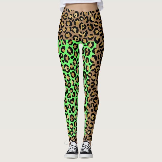 Élégant Léopard Noir Poster de animal Leggings (Devant)