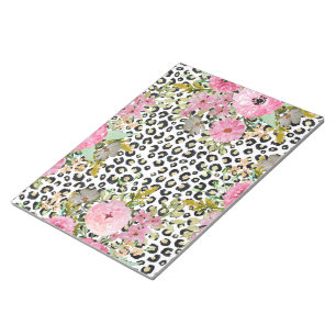 Elegant Leopard Print and Floral Design Notizblock