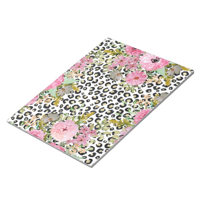Elegant Leopard Print and Floral Design Notizblock (angewinkelt)